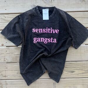 Sensitive Gangsta Vintage Wash Tee | Oversized Embroidered Shirt